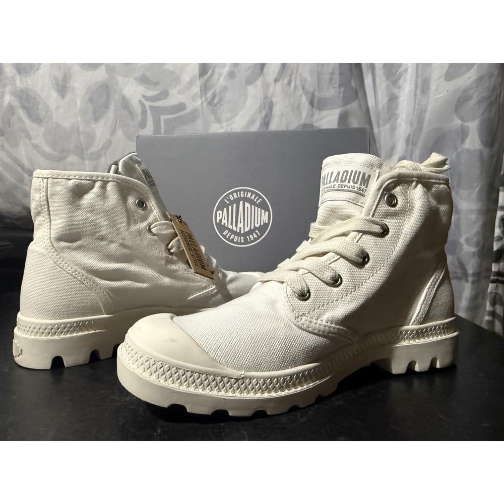 NIB PALLADIUM Pampa High Top Unisex Boots Star White France Size 7 Lace Organic